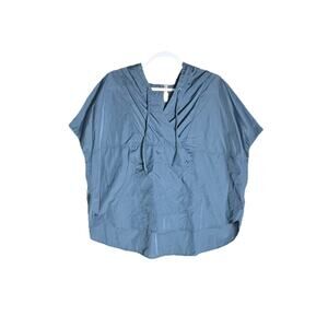 XCVI Cepheus Blue Hooded Poncho Sz 1/M Short Sleeve Oversized Relaxed Lagenlook